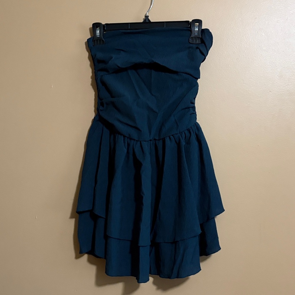 Cider Strapless Layered Dress in Deep Blue